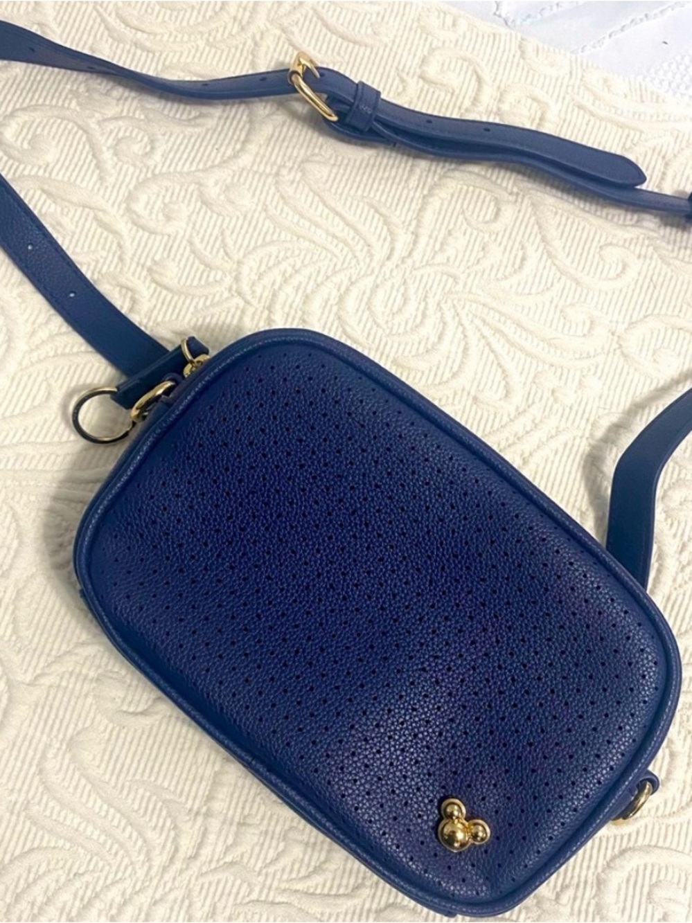 Disney Navy Blue Perforated Crossbody Bag with Gold Accents